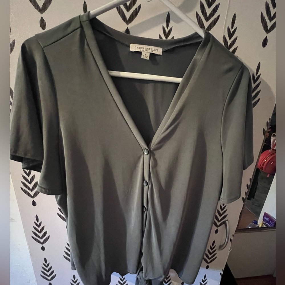 Large shirt with tie front - grey/blue/greenish